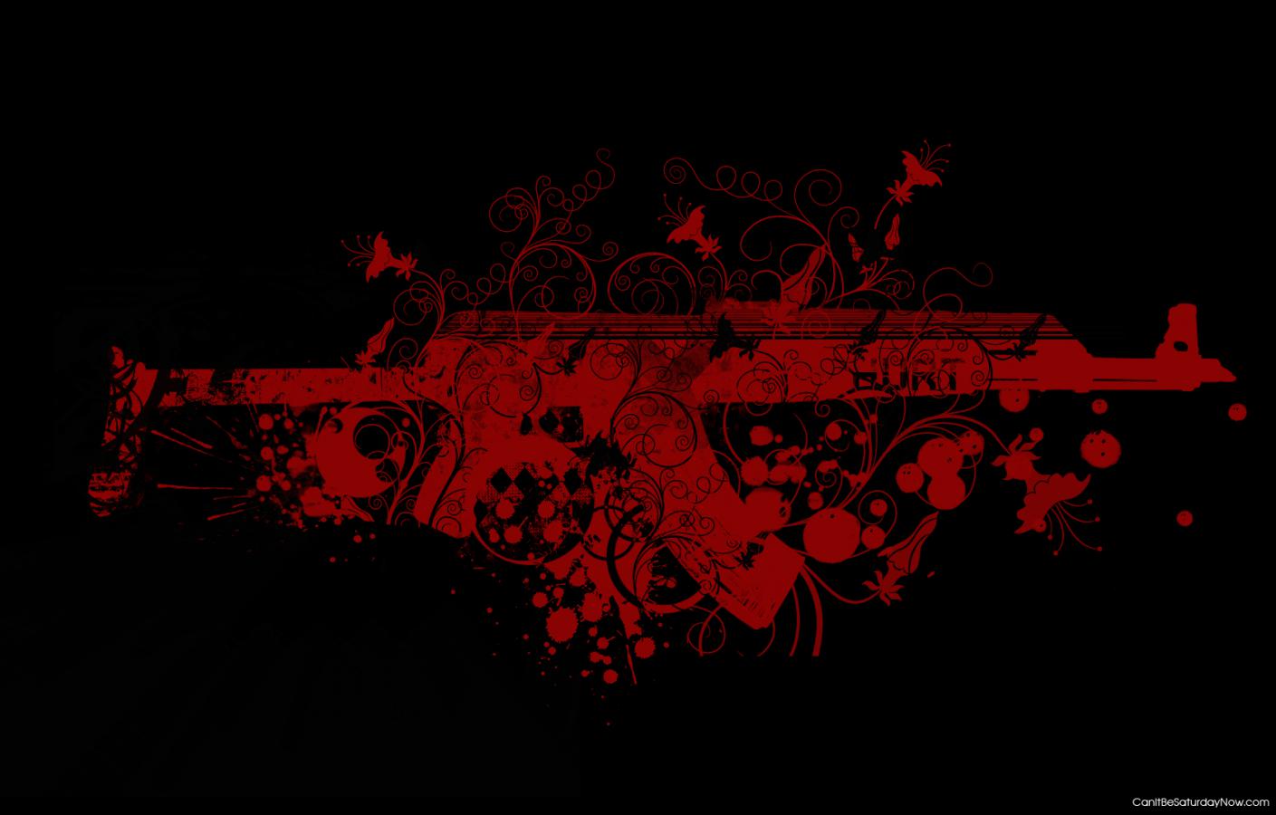 Red flower fun - red gun made from flowers and pain blobs